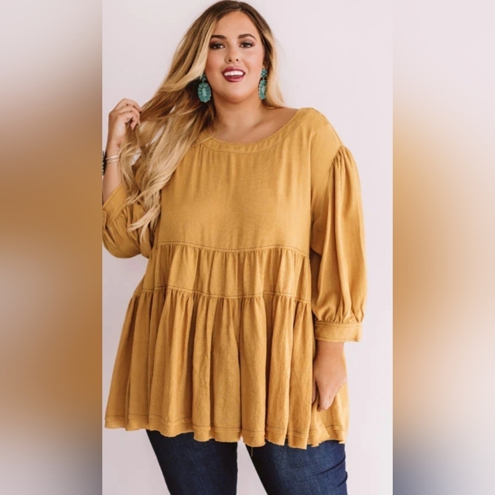 Entro Everlasting Happiness Babydoll Top in Mustard Sz.XL